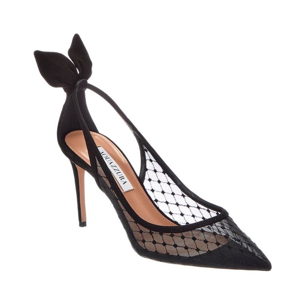 Aquazzura Logo 90 Mesh & Suede Pump, Black